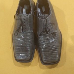 Mezlan Platinum Gray Lizard Oxford Dress Shoes